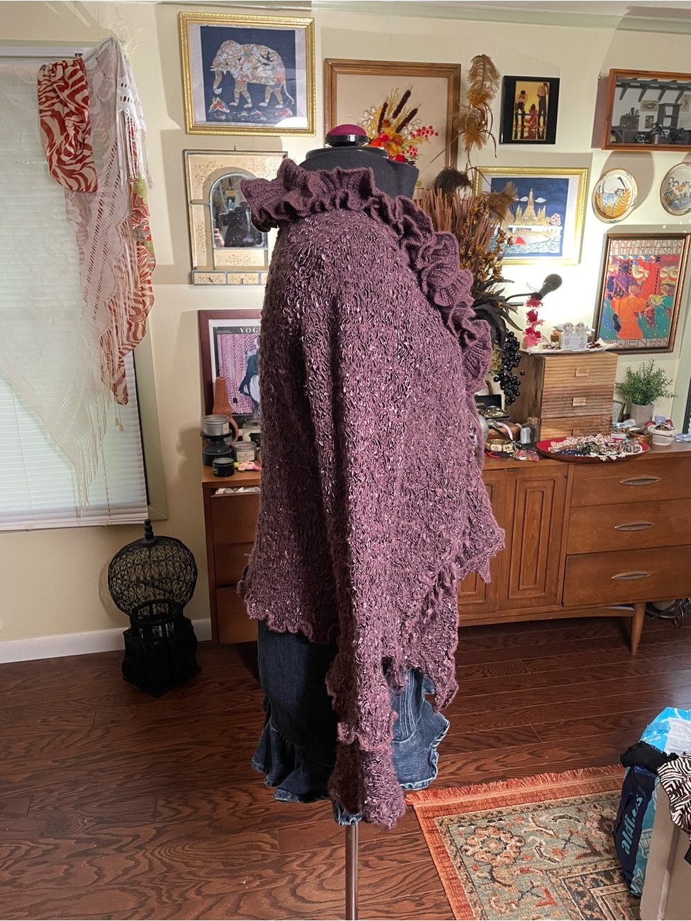 Pretty Angel Ruffled Open-Front Cardigan — Plum - Picture 2 of 8